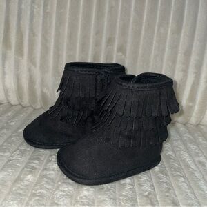 3/6m Black Baby Boots with Fringe